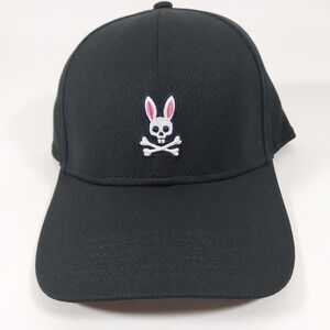 Psycho Bunny Black Baseball Cap Bunny Skull Logo Adjustable Men One Size